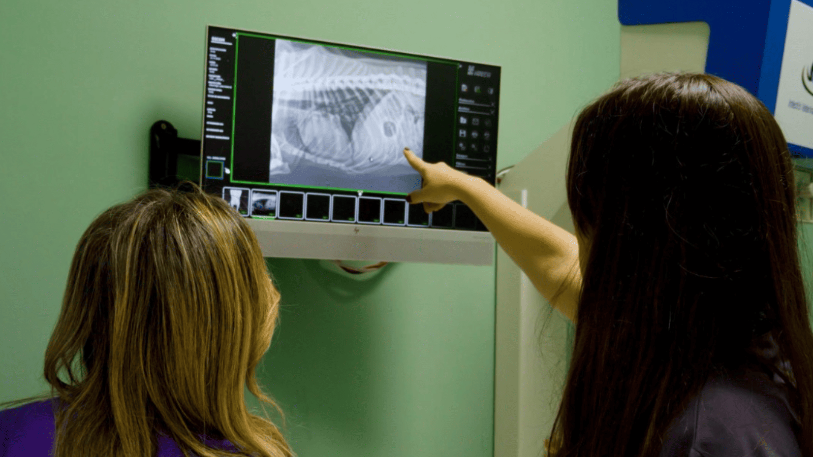 Imagen de una radiografía siendo mirada por dos personas